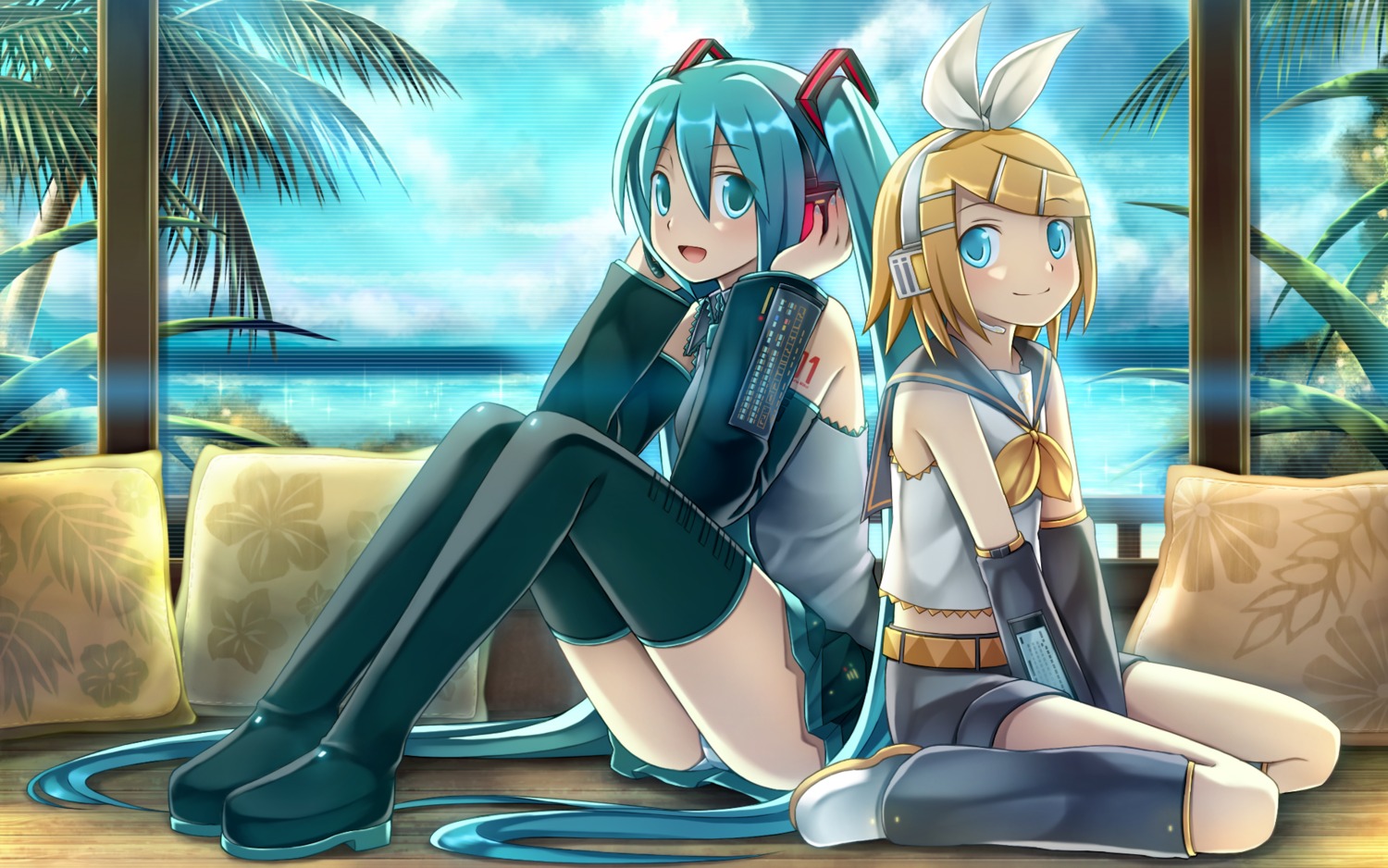 namaru vocaloid hatsune miku kagamine rin headphones pantsu shimapan